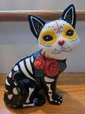 Blue Sky Clayworks Day of the Dead Cat Sugar Skull Skeleton Halloween Bones